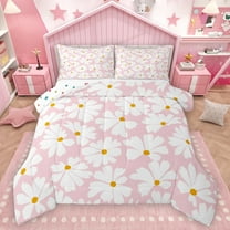 Homewish Pink Daisy Groovy Bedding Comforter Set, Cartoon Flower Floral Twin Comforter Sets, Teens Kids Boys Girls Reversible Bedding Set, Microfiber Bedroom Decor, 2pcs