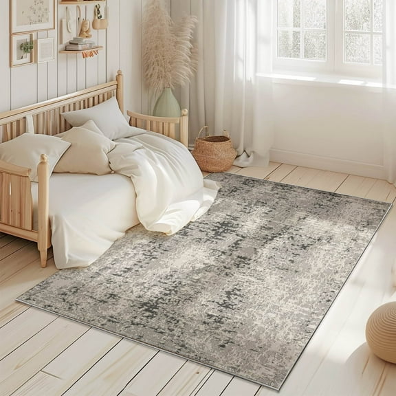 Modern Abstract 5x7 Area Rug Transitional Carpet Shiny Vibrant High Low Pile Rug For Living Room