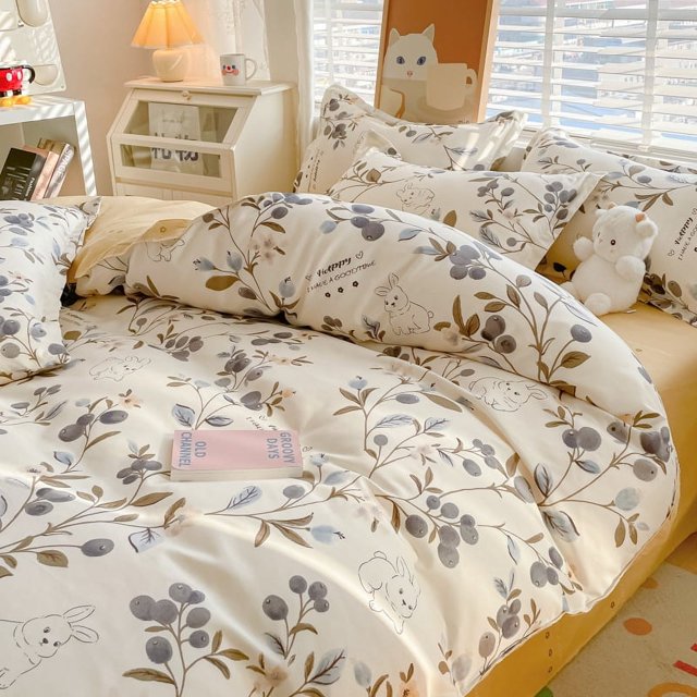 Lindos juegos de cama con edredón para el hogar, funda nórdica de algodón lavado, juego de sábanas planas, cama tamaño queen, king size para niñas y parejas