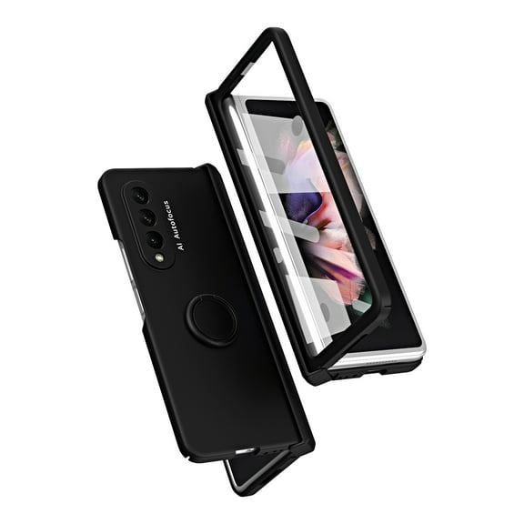 Allytech Galaxy Z Fold3 Case with Ring Holder,Z Fold3 Cover,Build-in Screen Protector Full Body Shockproof Solid Color Design Anti-Scratch Phone Case for Samsung Galaxy Z Fold3 - Black