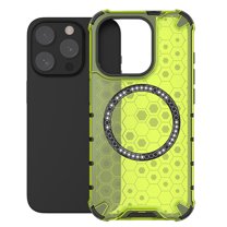 Honeycomb Transparent Case for iPhone 16, Compatible with MagSafe Accessories Wireless Charging Slim Anti-Scratch Shockproof Dual Layer Cover Case for iPhone 16 - Green