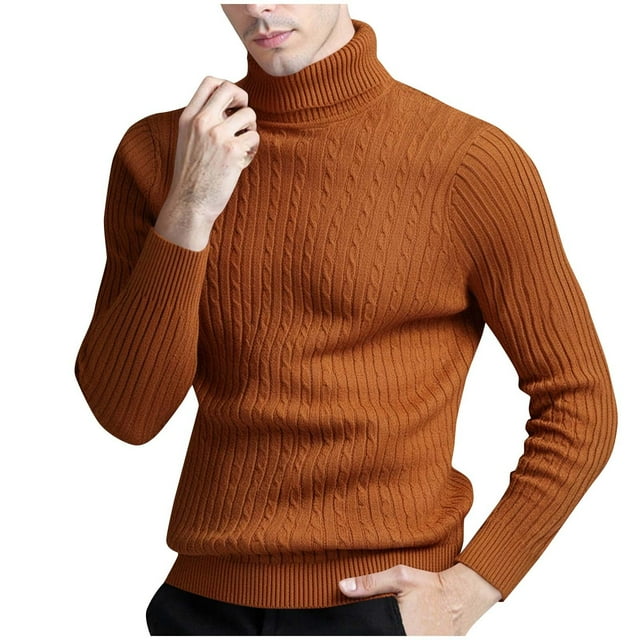 JMYHOAM Chandails pour Hommes Chandail Tricoté Uni Chandail de Base Chandail Torsadé Décontracté à Manches Longues Col Roulé, m-TTTG