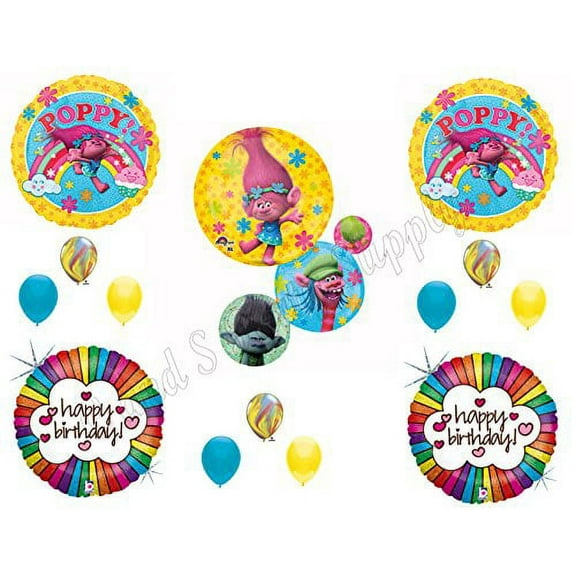 TROLLS Happy Birthday Party Retro Rainbow Balloons Decoration Supplies Poppy Branch Movie