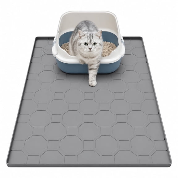 iFaveorr Cat Litter Mat, Large 34.05" x 22.5" Waterproof Silicone Litter Box Trapping Pad, Non-Slip Easy Clean Pet Feeding Mat, Gray