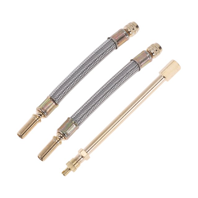 1 Juego de extensión de válvula de neumático de cobre de 180 grados con extensión de vástago de válvula de neumático de acero inoxidable de 140 mm para automóvil, motocicleta, RV, camión y bicicleta