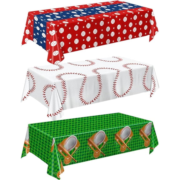 Oigco Baseball Party Decorations 3-Pack Baseball Tablecloth Disposable Plastic Table Cover for Sports Games Birthday Parties, 54 x 108 Inch