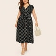 thumbnail image 1 of LSLJS Plus Size Ladies Polka Print Dress Button Lace-up Waist V-neck Skirt, 1 of 7