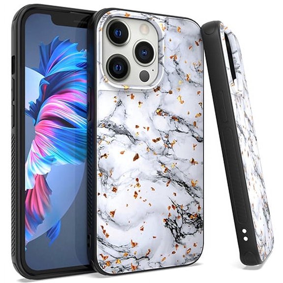 Emax Gold Flake Marble Candy Case for iPhone 13 Pro Max (6.7") - White