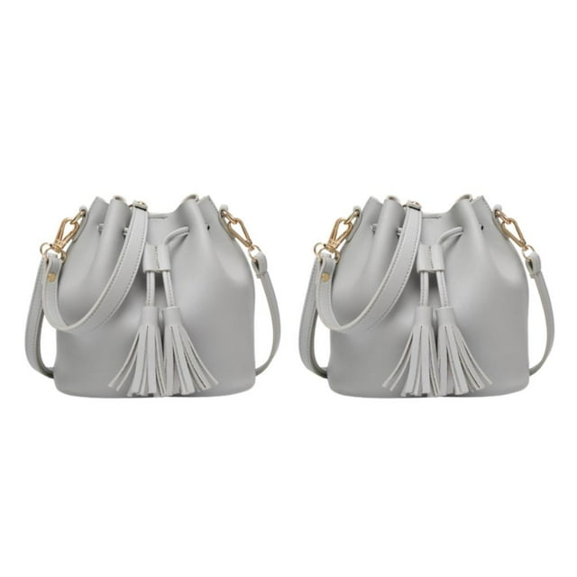 kurtrusly Stylish Bucket Shoulder Bag Drawstring Purse Handbag for Small Shopping Red Gray 22x11x19CM 2Set