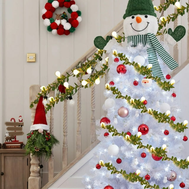 Christmas Simulated Leaf Decorative Lights String With Small White Balls Christmas Christmas Tree Thanksgiving Decoration Battery Operated Batteries Not Include