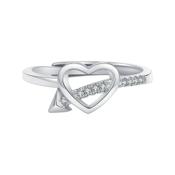 Guodhu Heart Rings for Women Wife Mother Daughter One Arrow Piercing Through The Heart Cupid Romantic Eternal Love Ring Silver Gold Plated Cubic Zirconia Stackable Ring Purity Rings