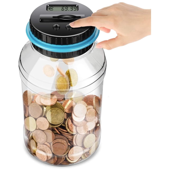 Hucha contador hucha con pantalla LCD, conteo automático de monedas hucha de vidrio de gran capacidad, hucha digital niños amigos Xemadio ZH-257
