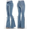 thumbnail image 3 of Women Mid Rise Wide Leg Lace Up Flare Jeans Bootcut Fit Pants With Pockets L, 3 of 4