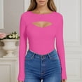 thumbnail image 2 of Gyexs Cute Long Sleeve Tops for Women Round Neck Ribbed Knit Fitted T-Shirts Open Chest Design for Going Out Tee RD2, Size XL, 2 of 6