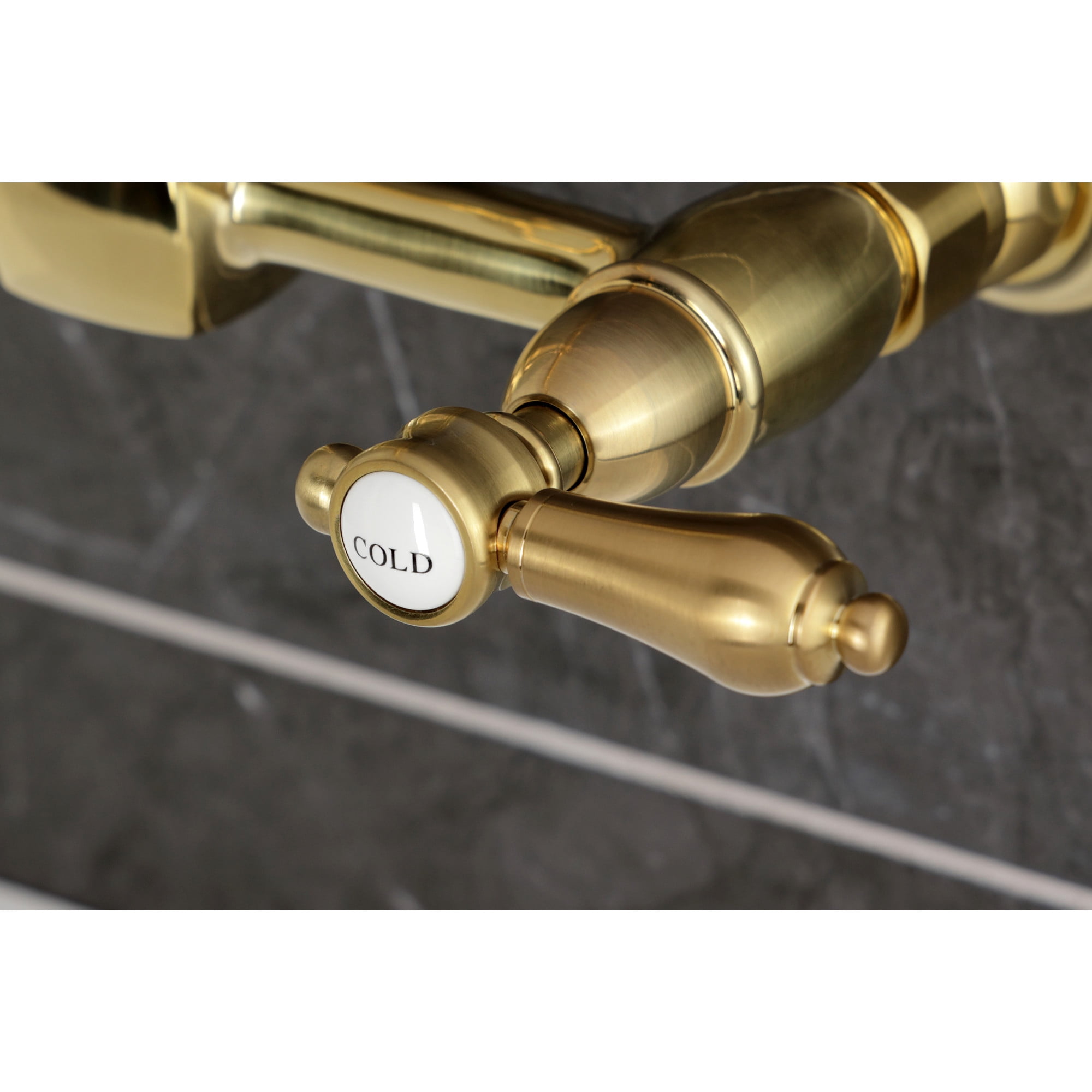 Kingston Brass KS2447BAL Heirloom Double-Handle Wall-Mount Bridge Kitchen Faucet, Brushed Brass