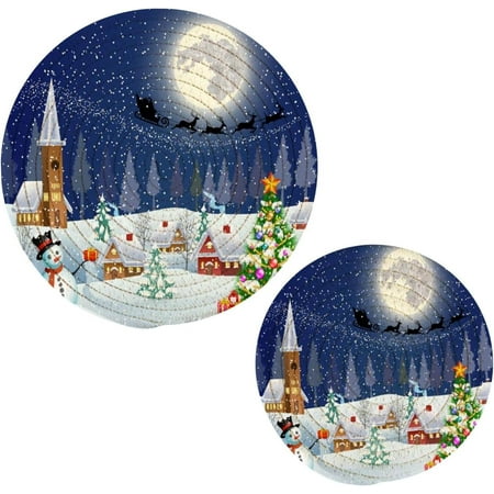 

Bestwell set of 2 Snowman Tree Moon House Trivets Pot Holders， Hot Pads Table Mats Placemats Set for Cooking and Baking Cotton Braided Hot Pads 7i