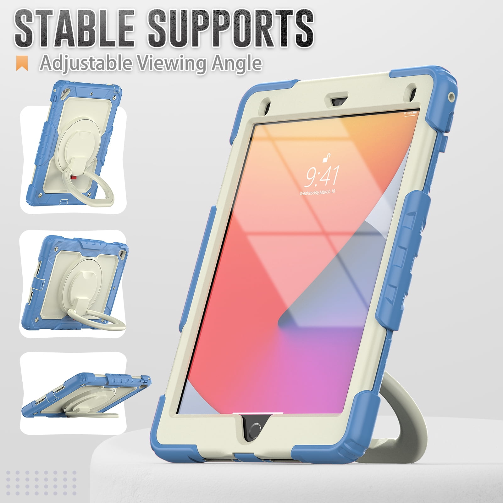 Allytechgroup Screen Protector Case for Apple iPad 6th 5th Generation 9.7" 2018/2017, Heavy Duty Protective Build-in Pencil Holder Handle Stand Rugged Bumper Case Kids Friendly,Blue