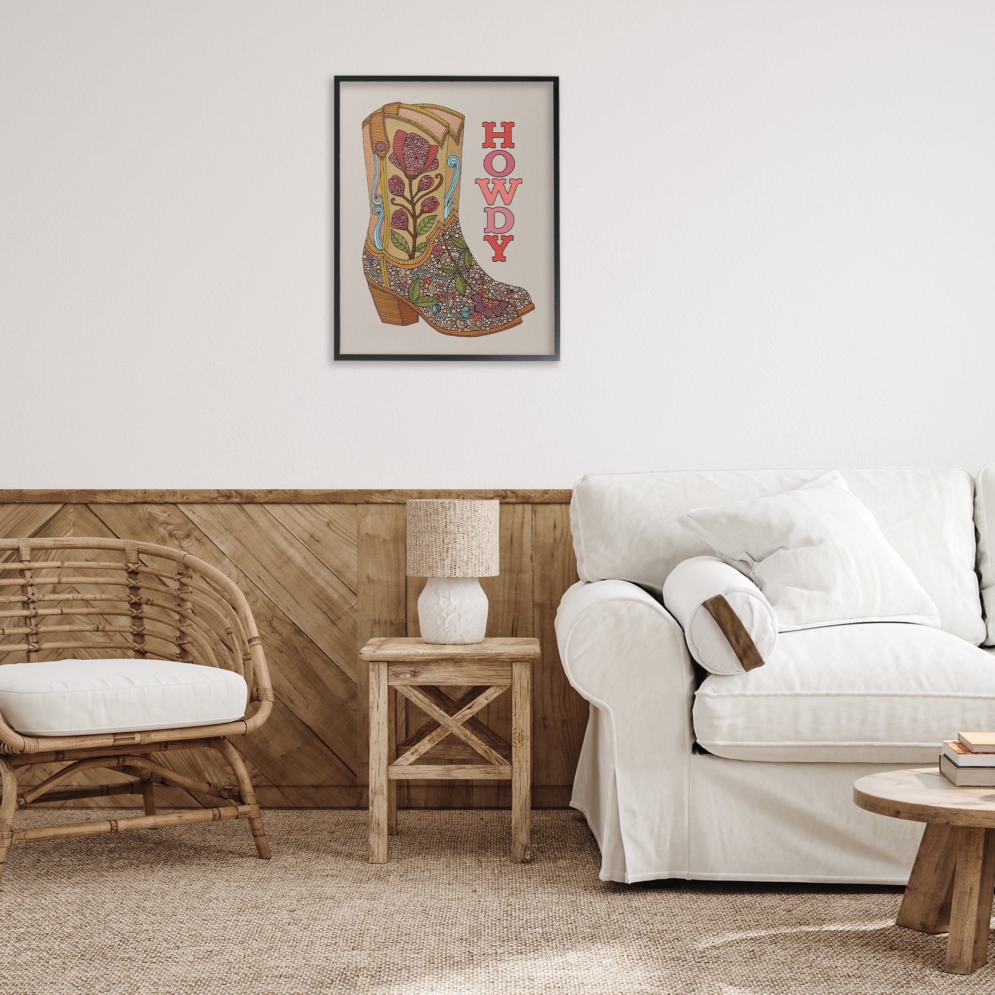 Stupell Industries Howdy Cowboy Boots Typography Painting Black Framed Art Print Wall Art, 24 x 30