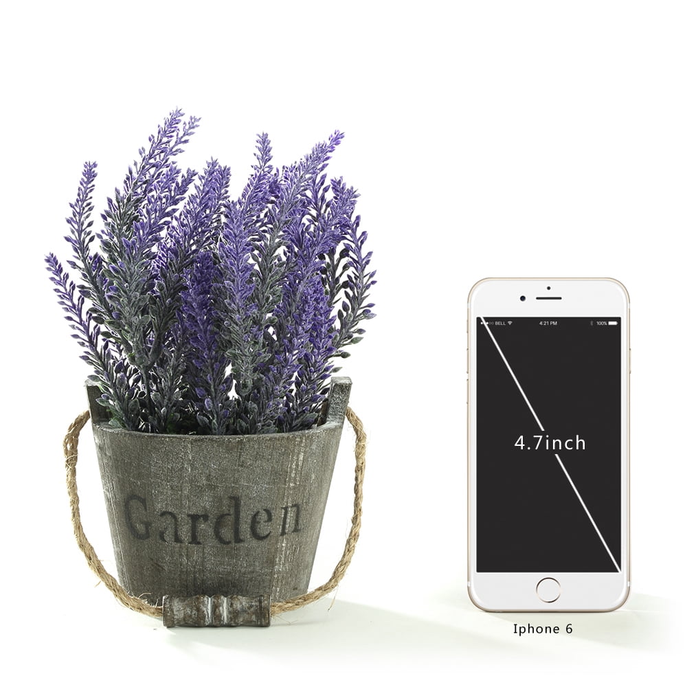 K-Cliffs Vintage Bouquet of Artificial Lavender Flowers  Potted in a Rustic Gray Wooden Metal Planter Pot   6.7Dia x 8.3H inches; 5Dia x 4.3 inches