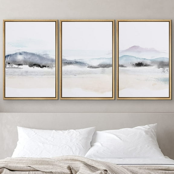 PixonSign Framed Wall Art Print Set Abstract Gray Watercolor Landscape Geometric Shapes Illustrations Modern Art Farmhouse/Country Scenic Fun for Living Room, Bedroom, Office - 16"x24"x3 Natural