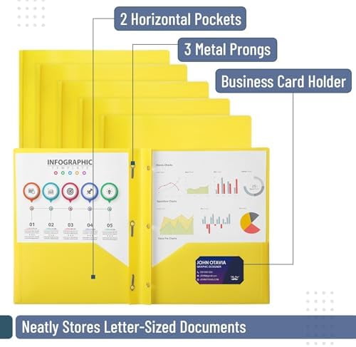 - Plastic Folders with Pockets and Prongs, 24 Pack, Letter Size, Yellow, Flexible Plastic Folders with Prongs