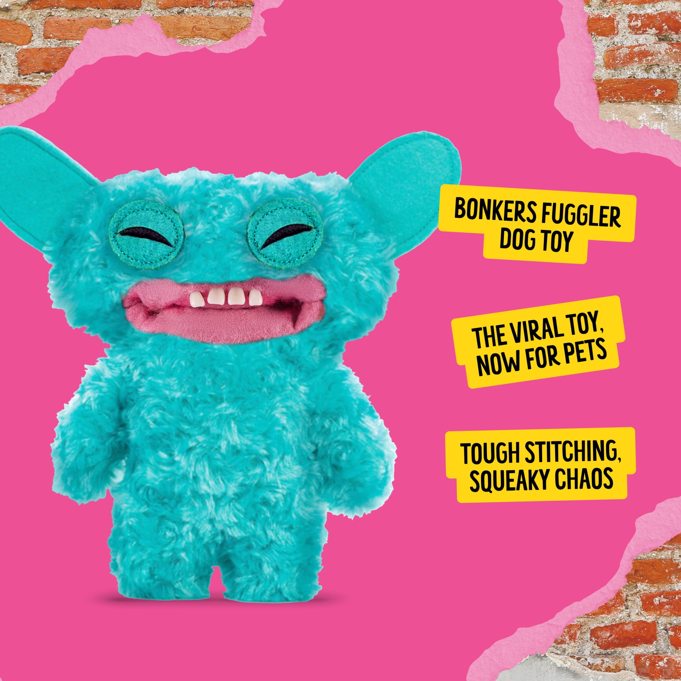 BONKERS Fuggler Grin Grin Squeaky & Plush Dog Toy for Playtime, Blue, 8 inches