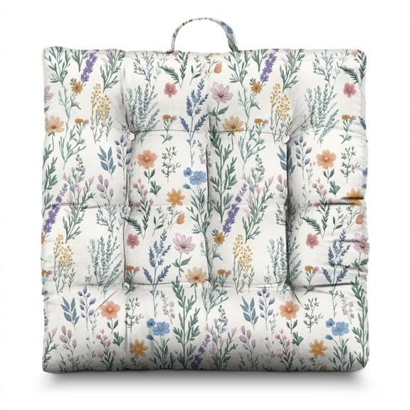 Sunflower & Daisy Meditation Pillow 22 Inch Large Square Pillow, Bright Happy Print, Lightweight for Outdoor Use