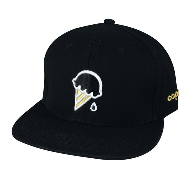 3D Puff Custom ice Cream Cone Baseball Hat Snapback Cap Black White