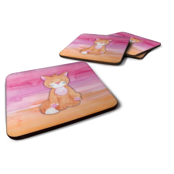 Orange Cat Watercolor Foam Coaster Set of 4