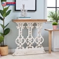 thumbnail image 3 of Hassch Narrow Whitewashed Console Table with Scrollwork Base and Brown Wood Top, Vintage Entryway Accent Table for Hallway Foyer, Living Room - 31.9"L x 11.8"W x 32.3"H, 3 of 8
