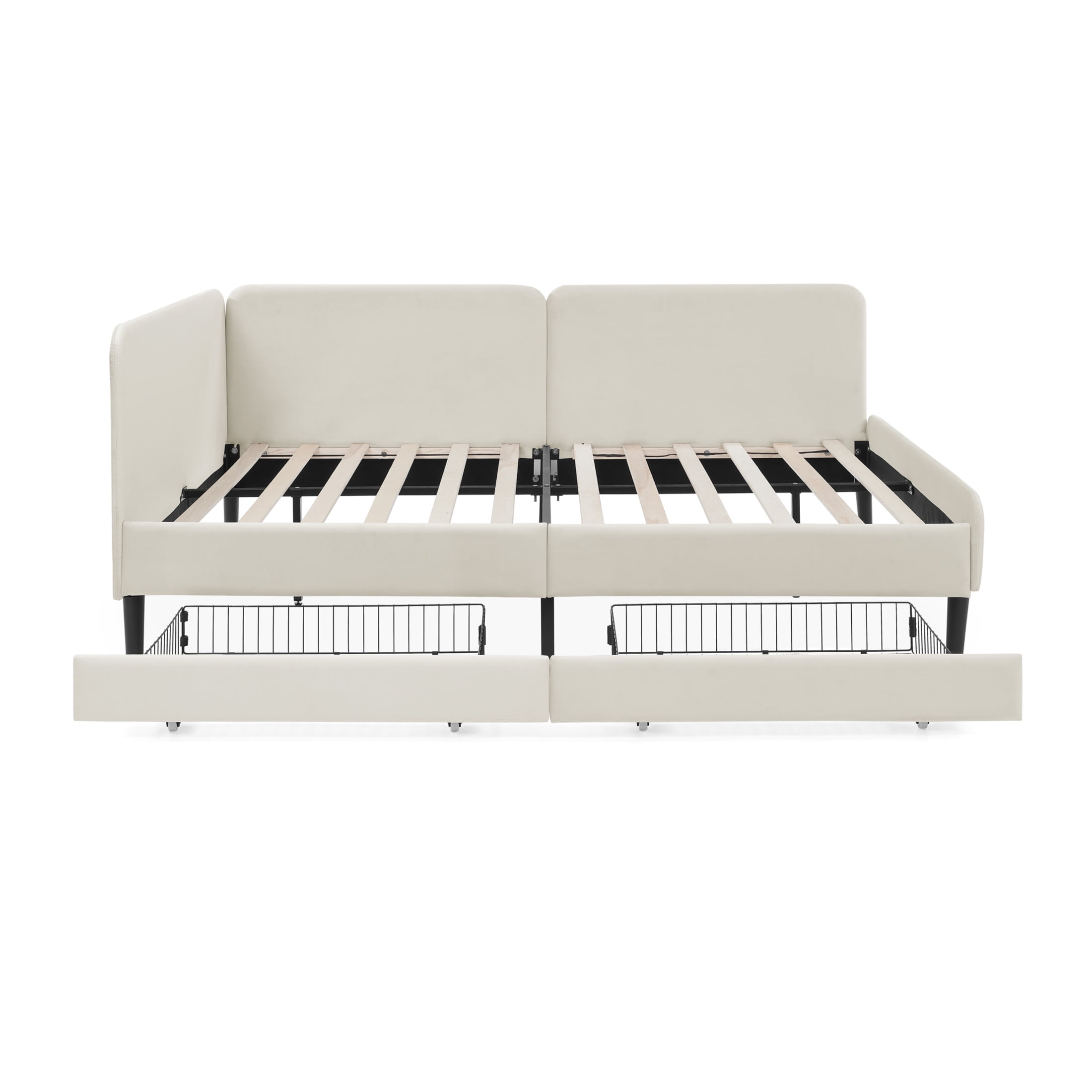 Noble House Haylie Full Size Velvet Upholstered Daybed with Storage Drawers, Adjustable Daybed Sleeper Sofa, Beige