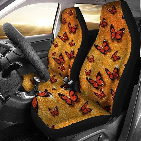 Butterfly Bling Pattern Car Seat Cover Fits Most Car Interior Accessories Set of 2 Universal Front Seat Cover