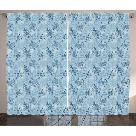 Compass Curtains 2 Panels Set Sailing On Ancient Waters Theme Compass Curtains 2 Panels Set Sailing On Ancient Waters Theme Stylized Navigation Symbols Ships Blue Window Ds For Living Room
