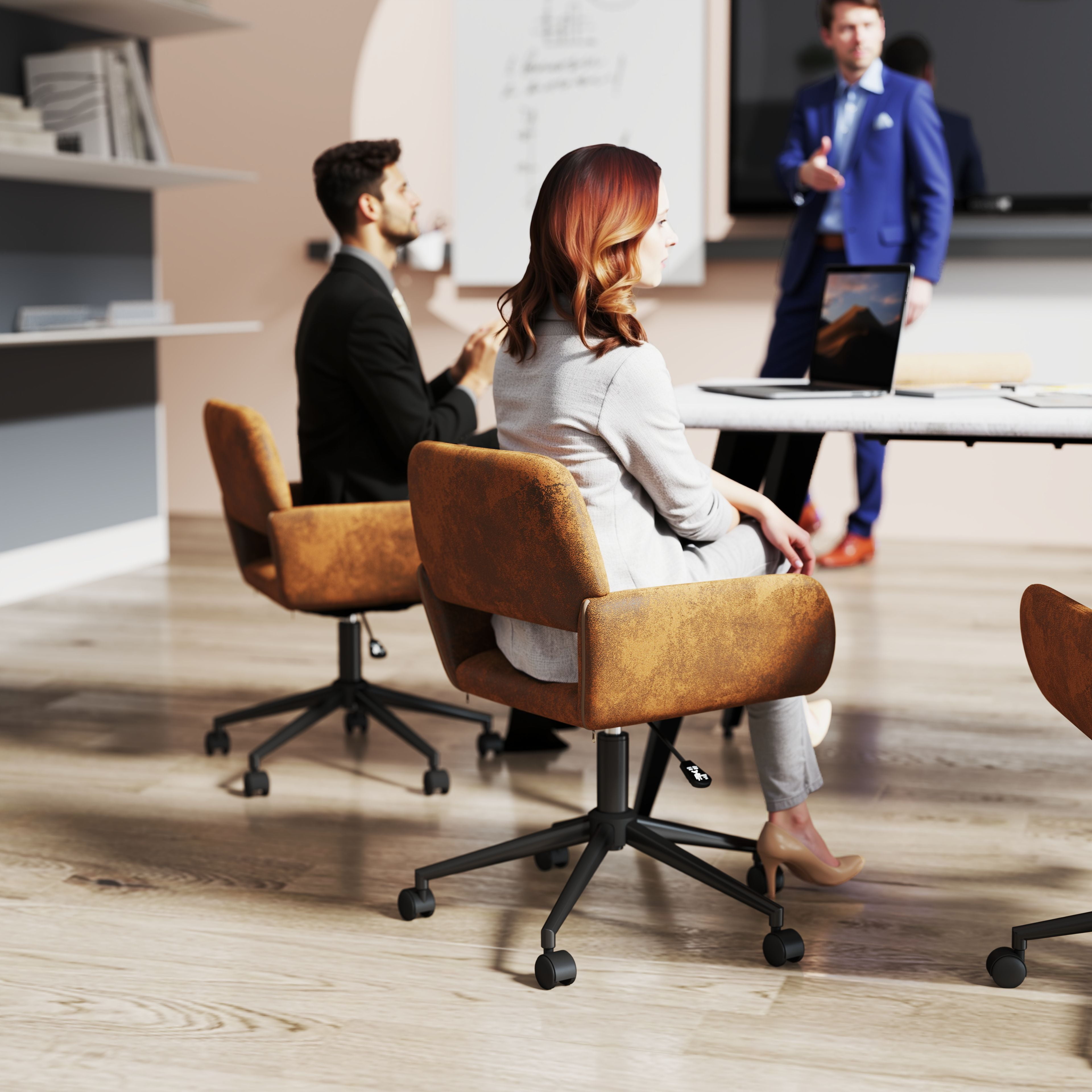 Homy Casa Desk Chair, Adjustable Task Office Chair with Faux Suede Upholstery, Ergonomic Backrest, Swivel, Brown