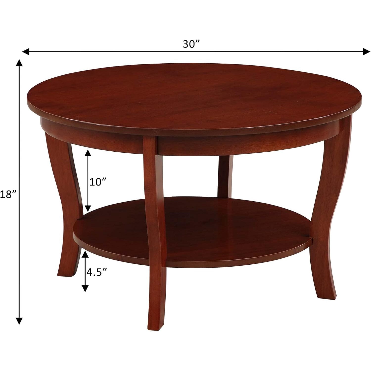 Convenience Concepts American Heritage Round MDF Coffee Table with Shelf, Mahogany