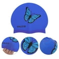 thumbnail image 3 of Unique Bargains 1 Pc Silicone Butterfly Pattern Swim Cap Blue, 3 of 5