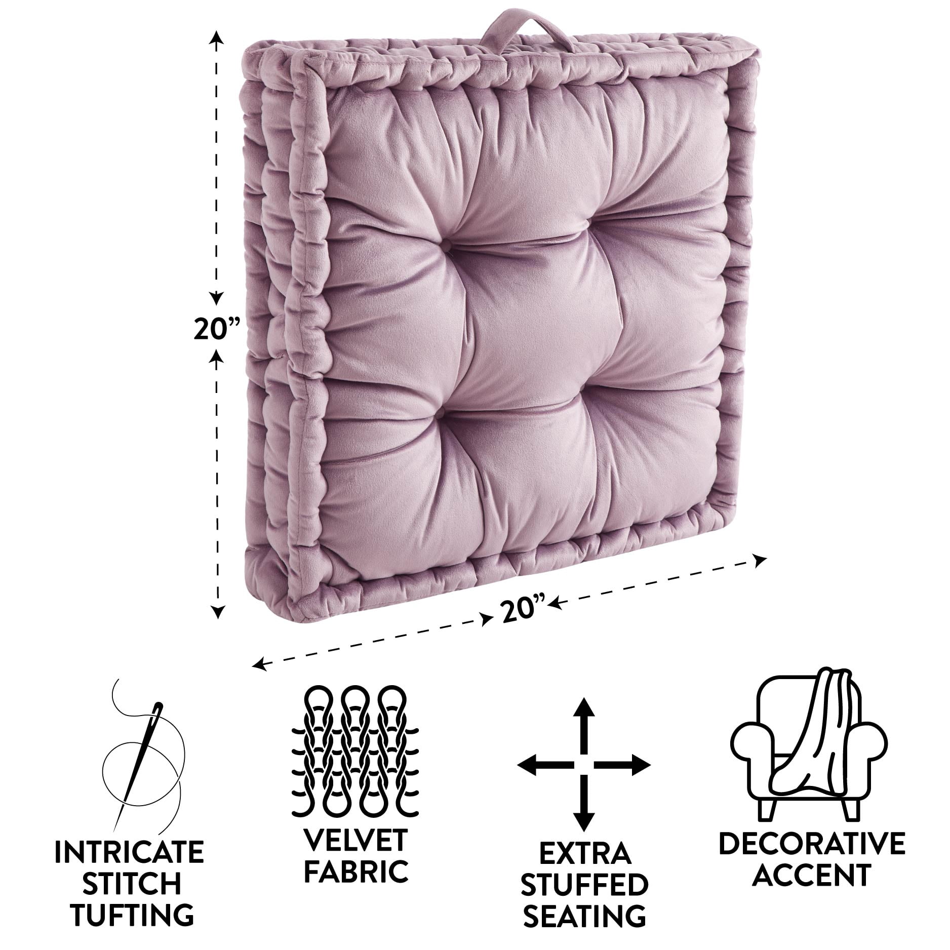 Mainstays 20" x 20" Hazy Purple Velvet Decorative Floor Pillow