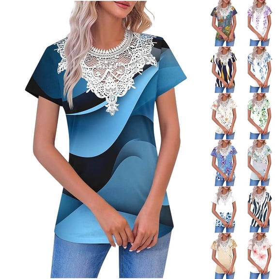 Otvok Women Fashion Summer Regular Women Short Sleeves V Neck Button Top