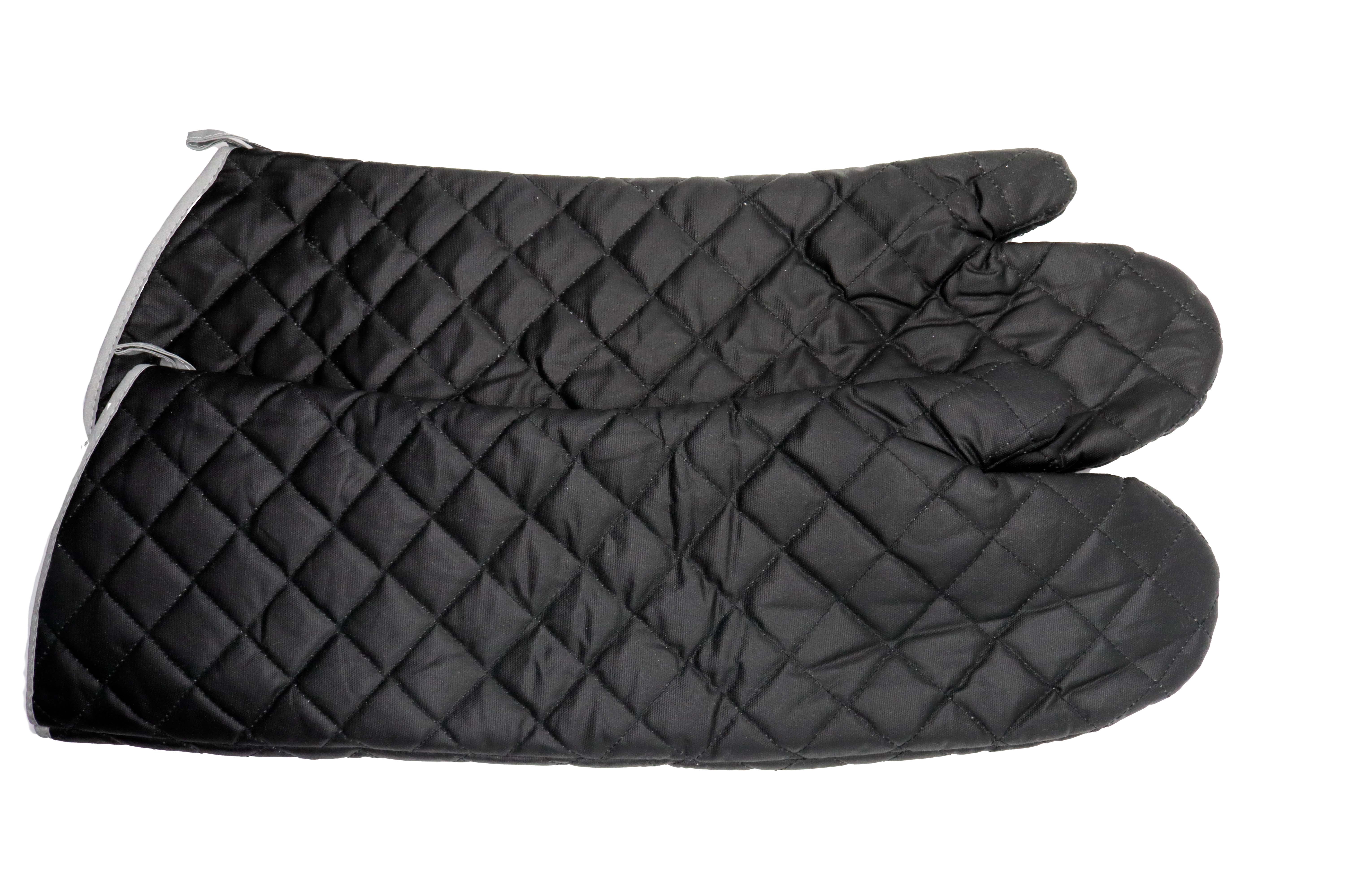 Black Quilted Canvas Oven Mitts, 24" Length, 450 Degree Heat Resistance, Ambidextrous, Sold by Pair