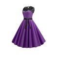 thumbnail image 2 of VISgogo Vestido de encaje para mujer, sin mangas, cuello redondo, cintura alta, patchwork, informal, vestido de fiesta VISgogo moda, 2 of 9