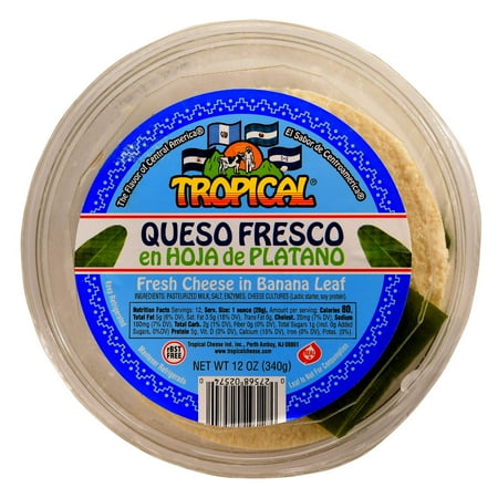 Tropical Queso Fresco, Fresh Cheese in Banana Leaf, 12 oz, rBst Free, Resealable Plastic Tray