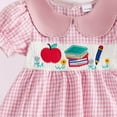 thumbnail image 3 of mgoYE Toddler Baby Girl Back to School Outfit Apple Sleeveless Dress Fly Sleeve Smocked Dresses Girls Summer Clothes(Pink,4-5 Years), 3 of 3