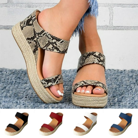 Miluxas 2025 Clearance! Womens Open Toe Espadrilles Dressy Platform Sandals Clearance Slip on Elastic Ankle Strap Wedges Sandals