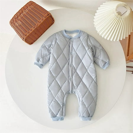 

Baby Girls Boys Solid Spring Autumn Warm Thick Long Sleeve Romper Jumpsuit Padded Clothes Blue 3Y