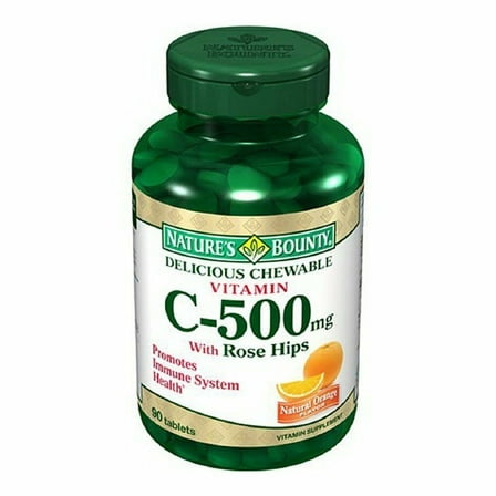 Nature's Bounty Vitamin C-500mg w/ Rose Hips, Orange Flavor, 90ct, 6-Pack