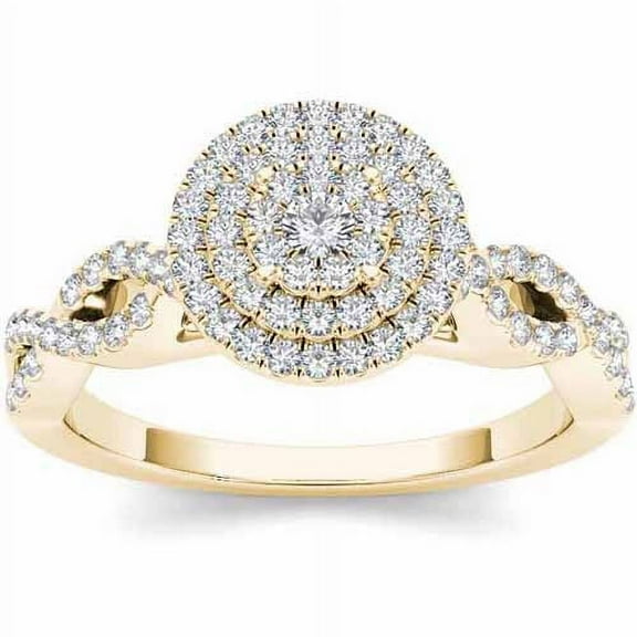 3/4 Carat T.W. Diamond 10kt Yellow Gold Cluster Double Halo Engagement Ring