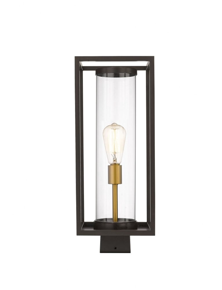 1 Light Outdoor Post Mount Lantern In Industrial Style 8 Inches Wide By 20.25 Inches High-Deep Bronze/Outdoor Brass Finish Z-Lite 584Phms-Dbz-Obs