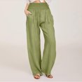thumbnail image 2 of gbyLJF Women's Linen Palazzo Pants Fall Flowy Wide Leg Beach Pants with Pockets Elastic Waist Yoga Pants for Women Green L, 2 of 7