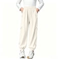thumbnail image 4 of Nilvkv Girls Baggy Pants, Girls Sweatpants, Lightweight Balloon Cuffed Joggers with Elastic Waist and Side Bow Details, ideal for Spring and Summer Beige 7-8 Years, 4 of 8