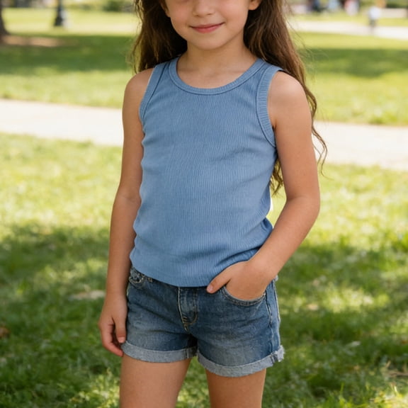 RoamHome Kids Ribbed Tank Top Unisex Crew Neck Basic Undershirt Girls Daily Casual Wear
